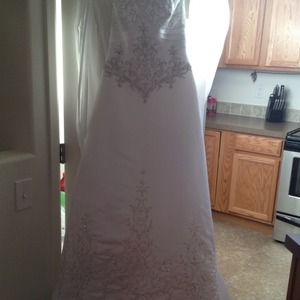 David's Bridal strapless wedding gown