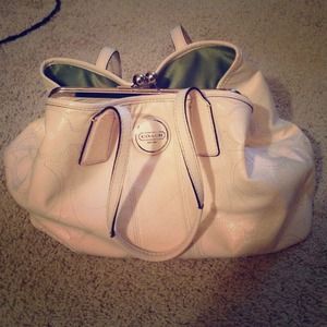 White Coach Purse & 2 satin accessory scarves