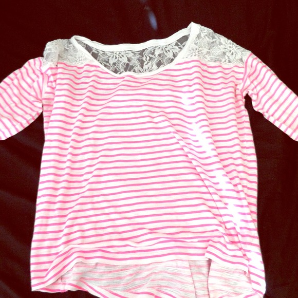 Lace top pink and white striped express shirt