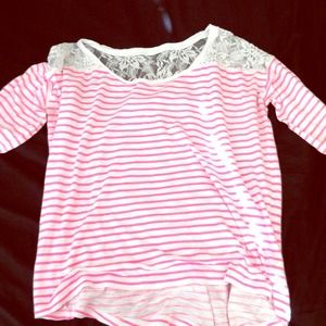 Lace top pink and white striped express shirt