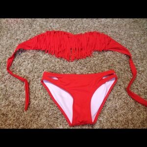 Red fringe bikini