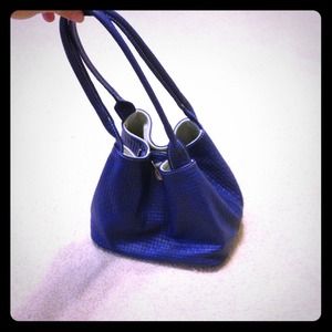 Reversible royal blue faux snake skin purse