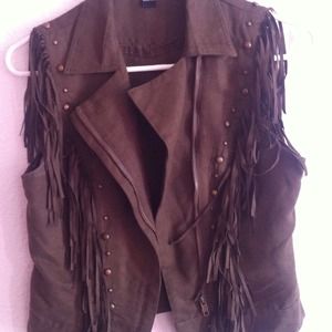 Camo green fringe vest