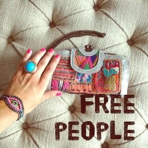 Free People boho embroidered wristlet, never used!