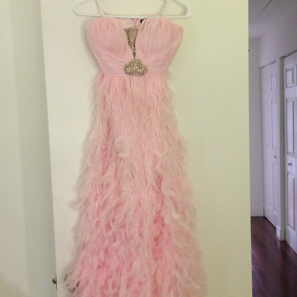 Beautiful pink long dress with feathers. - Picture 2 of 4