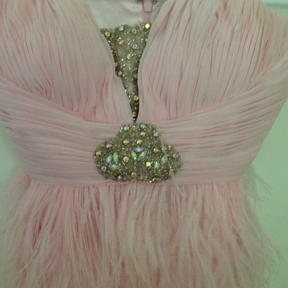 Beautiful pink long dress with feathers. - Picture 3 of 4