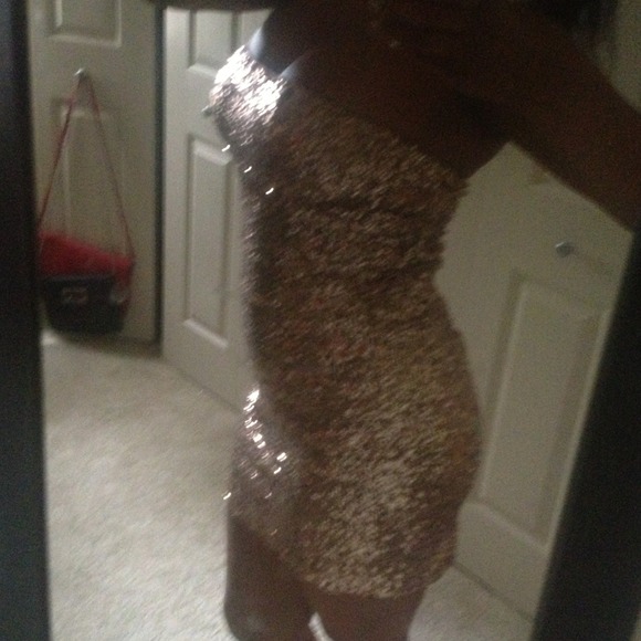 Bronze short length sequined party dress
