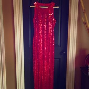 Adrianna Papell Red Sequin Evening Gown