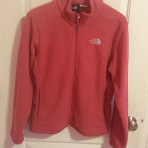 Pink womens Northface, white lettering
