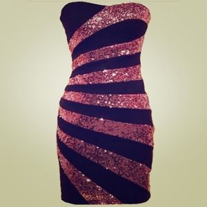 pink & black - tight sequined dress.