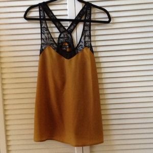 Black lace and silky mustard top!