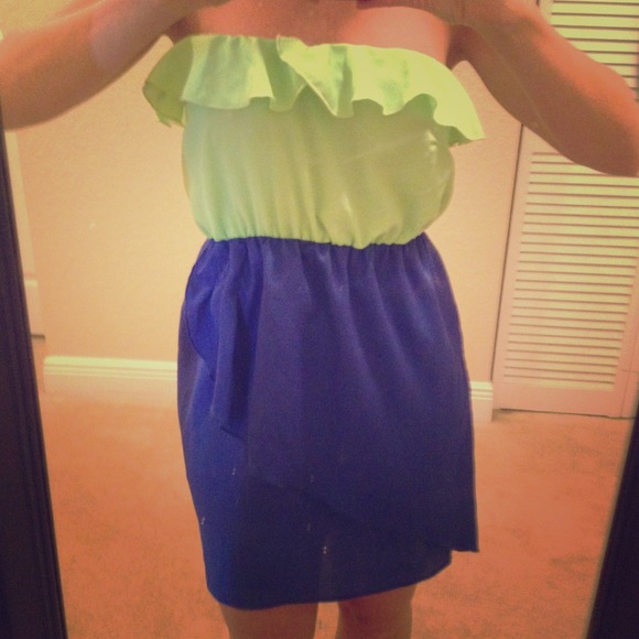 Lime green and royal blue party dress