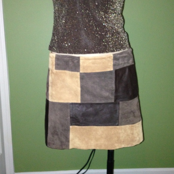 ✨Leather and suede Brown and tan patchwork skirt