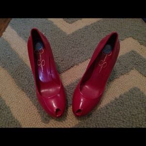 Red Jessica Simpson peep toe heel