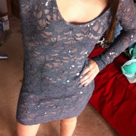 Lace and sequin periwinkle cocktail dress