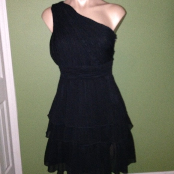 Chiffon One Shoulder Black Dress - Picture 1 of 3