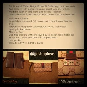 Gucci Wallet - brown GG fabric red/green web  snap