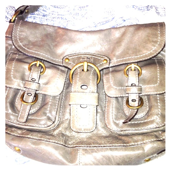 Gray all leather purse. 12'L x 9'W - Picture 1 of 4