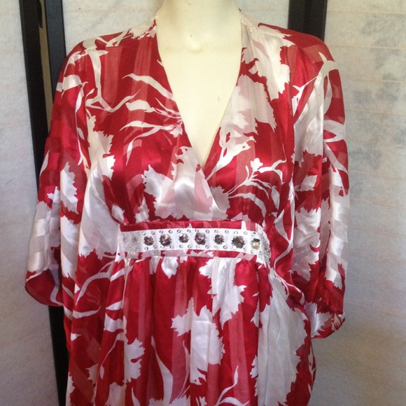 Venus Red White Stripes Coverup Dress Medium - Picture 2 of 4