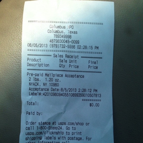 Sold shipping receipt - Picture 1 of 1