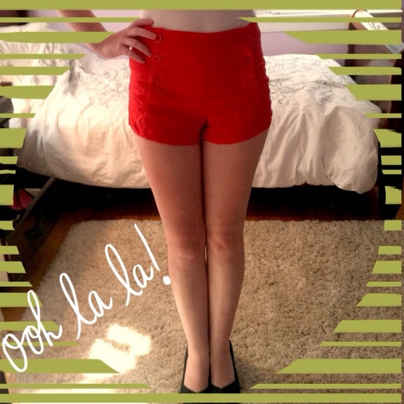 Red high-waisted shorts