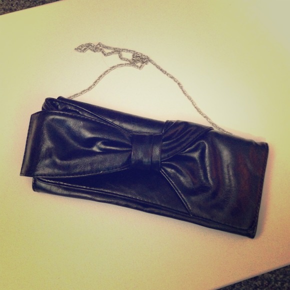 Spring Black Leather Bow Clutch\With chain  strap