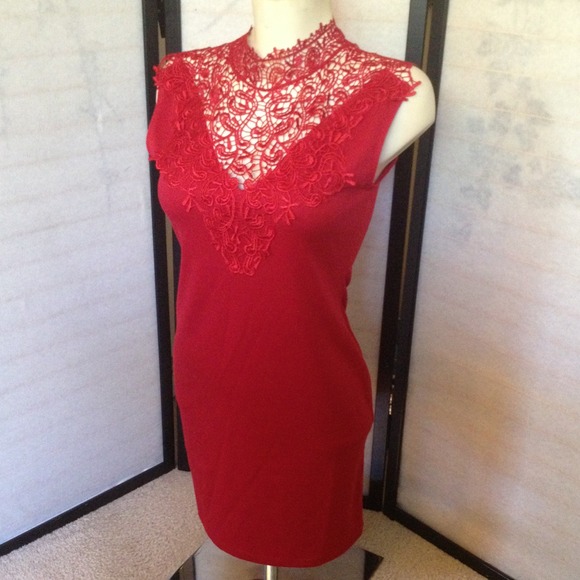 Sexy Red Lace Open Sheath Dress Large