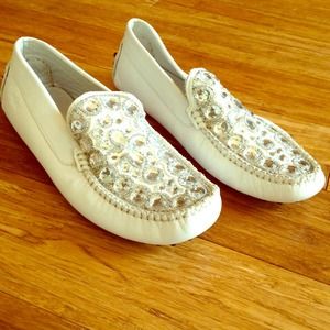 Jeweled White Loafers