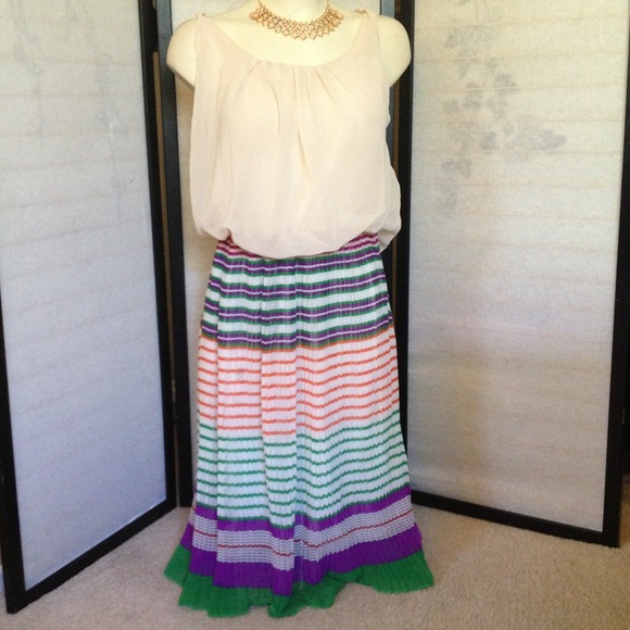 Pleated Chiffon Blousey Long Midi Dress Large