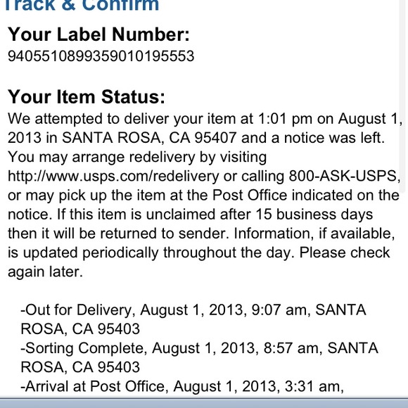 Attempted delivery.