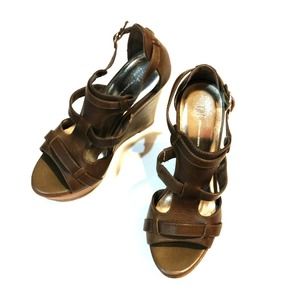 INC Brown leather wedges
