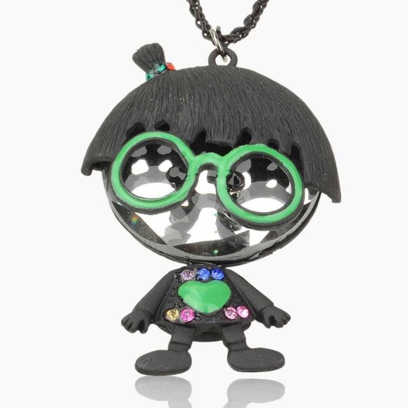 ✔SOLD BUBDLE🎈Crystal Girl Green Enamel Necklace - Picture 2 of 2