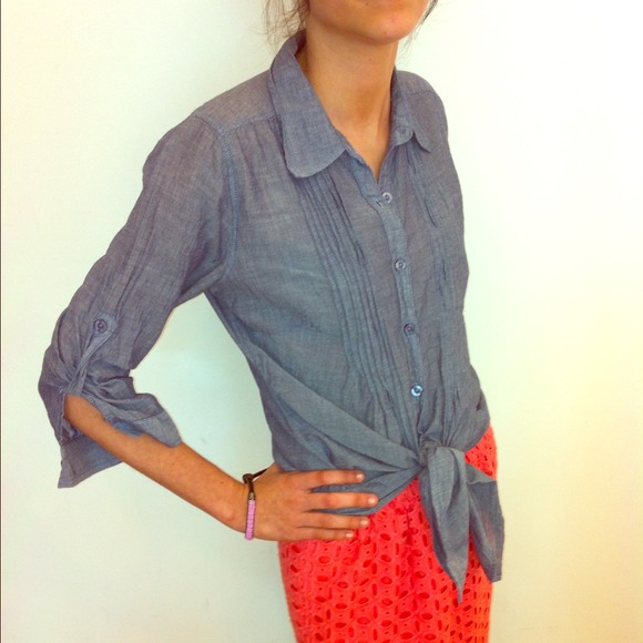 SOLD Forever 21 Chambray Pintuck Button Down SOLD