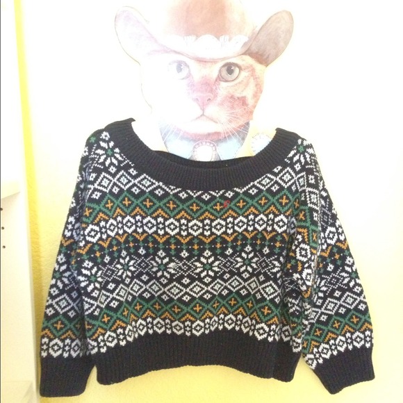 🚫SOLD🚫Cropped Double Knit Fair Isle Sweater
