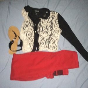 White lace button up