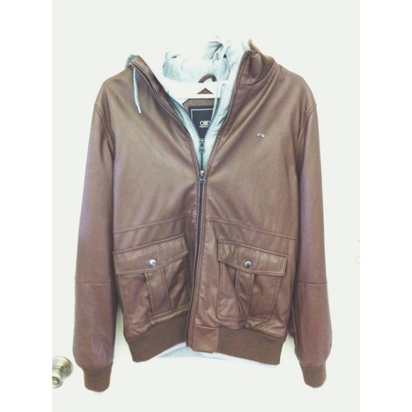Obey Brown and Grey Leather Jacket