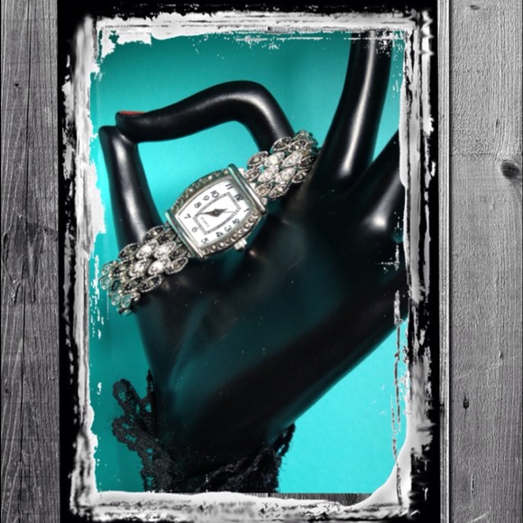 Sparkling black and silver watch w/ rhinestones