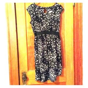 Black butterfly print high low dress