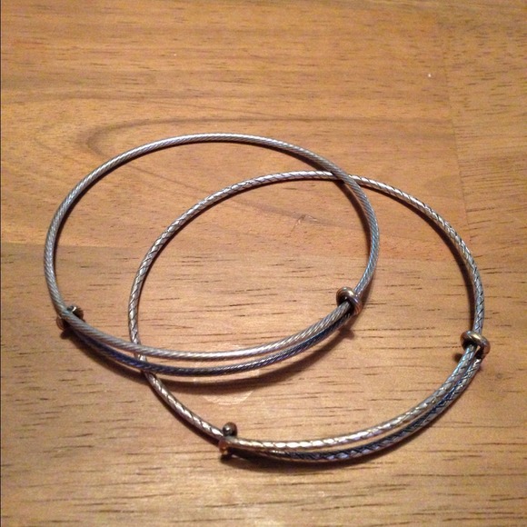 Pair Silver textured filler Alex and Ani bangle