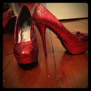Red sequin heels