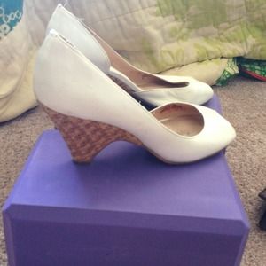 Michael Kors white patent leather peep toe pumps