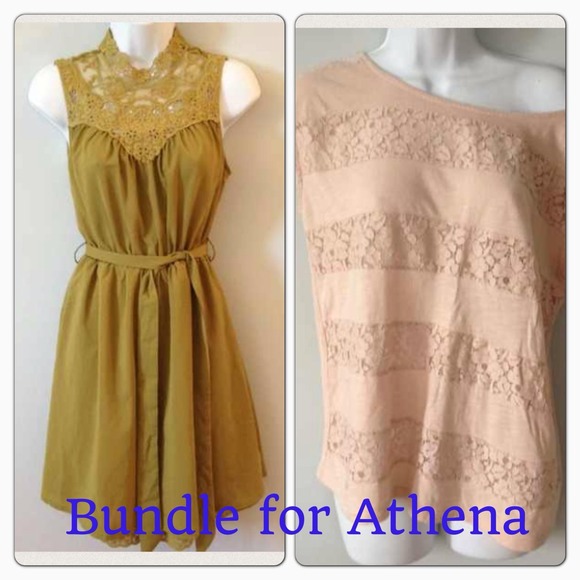ya LA Dresses & Skirts - Bundle, peach shirt &Green lace neckline Dress