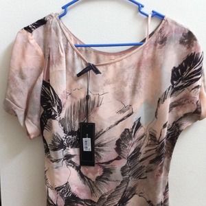 Pink silk dress with black florals