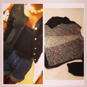 Black Cardigan Sweater, Sheer Floral Print Backing