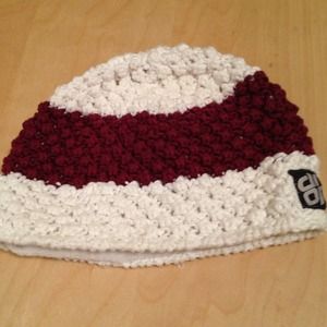 Maroon and white beanie