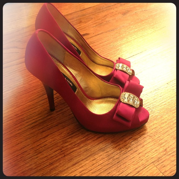 Nina fuchsia/purple jeweled peeptoe heels