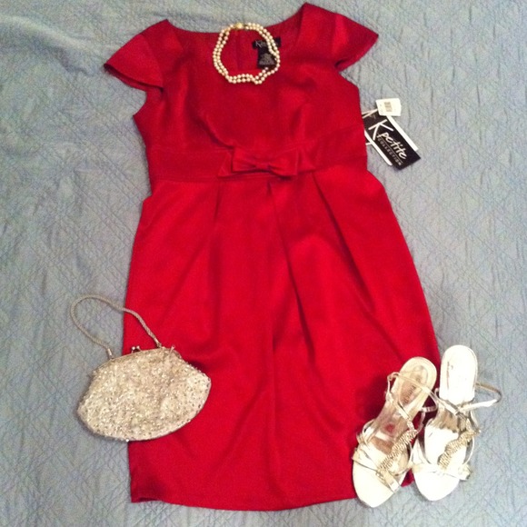 Lady in Red Satin Cocktail Dress with Bow