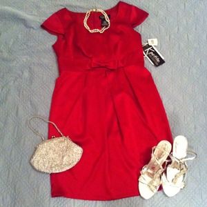 Lady in Red Satin Cocktail Dress with Bow