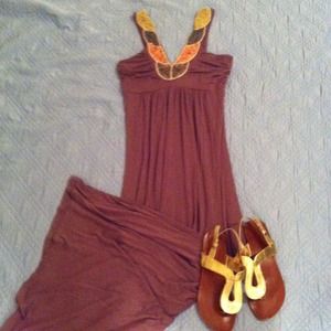 ❌SOLD! Beaded Tribal Inspired Brown Maxi Dress
