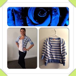 Blue and White Striped Cotton Cardigan